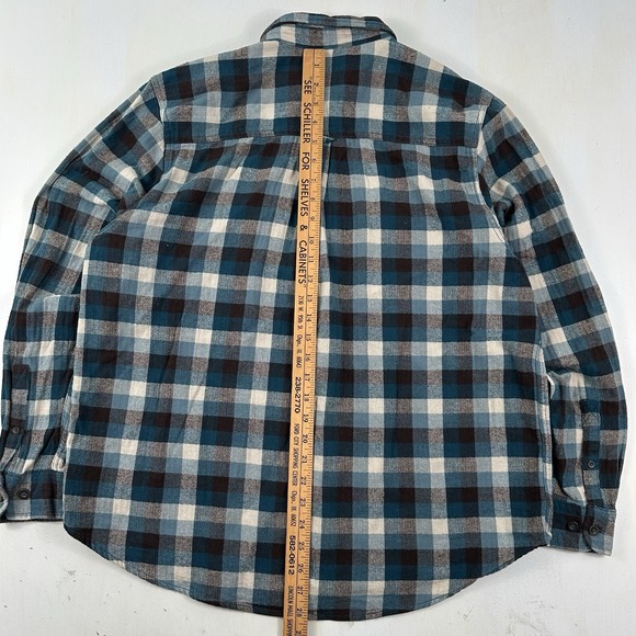 Woolrich Flannel Shirt Men's XL Blue White Plaid Thick Cotton Herringbone Weave - Picture 12 of 13